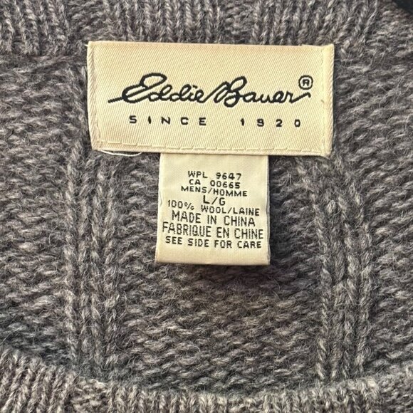 Vintage Y2K Eddie Bauer Intarsia Wool Sweater L Geo Graphic Pattern Stripe Gray - Picture 3 of 4
